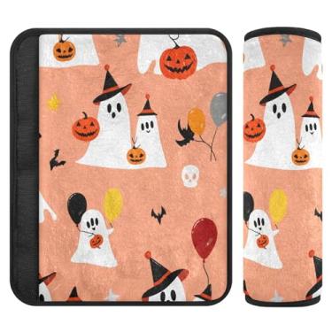 Imagem de Burbuja Capa para cinto de segurança de carro com fantasmas fofos em chapéus, macio, confortável, protetor de cinto de segurança para alça de ombro de assento, 1 par médio