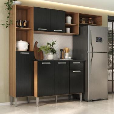 Imagem de Armário de Cozinha Compacta Smart Multimóveis MP2359, Madeirado/Preto