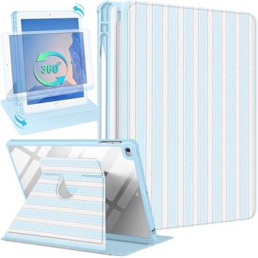 Imagem de Uppuppy Capa para iPad 5ª/6ª geração para iPad Air 1ª/Air 2ª/Pro 9,7 polegadas 2016 - capa inteligente com suporte giratório 360 com suporte para lápis para mulheres e meninas, listras BW para tablet