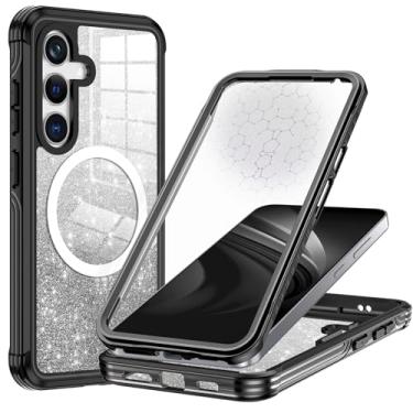 Imagem de Hensione Capa para Galaxy S24 Plus, compatível com MagSafe, capa magnética com glitter integrado, protetor de tela de vidro temperado 9H, capa protetora à prova de choque para Samsung Galaxy S24 Plus