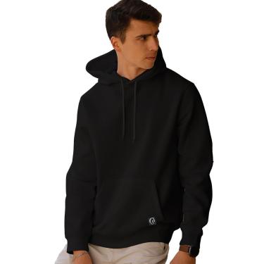 Imagem de Blusa de Moleton Masculina Preta Básica Canguru Flanelado Premium-Masculino