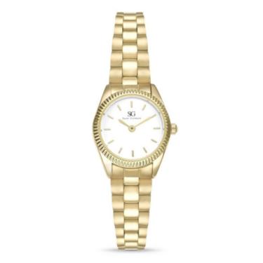 Imagem de Relógio feminino Celeste Gold mini dourado com bisel canelado Saint Germain-Feminino