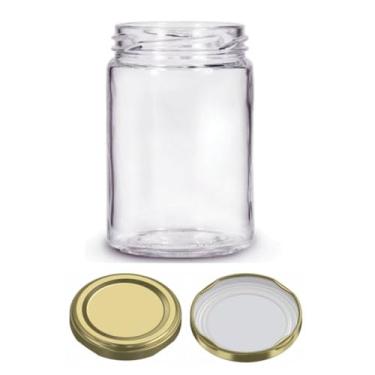 Imagem de Kit 5 unidades - Pote de vidro Redondo Conserva 350ml - Tampa Dourada