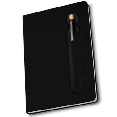 Imagem de Caderno de Anotações com Capa Dura em Poliéster, 80 Folhas Pautadas, Cor Bege, com Elástico (Caderno PU Cinza)