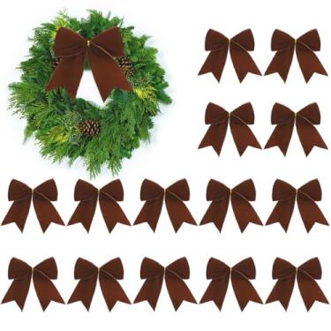 Imagem de SPWOLFRT 15 peças de decorações de laços de veludo de Natal - 15 x 15 cm laço de fita vintage rústico com laço torcido enfeite de laço para guirlanda de árvore de Natal DIY artesanato embrulho