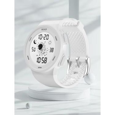Imagem de Relógios digitais minimalistas, esportivos, à prova d'água, versátil, relógios de pulso para homens e mulheres com luz noturna LED, alarme de data, cronômetro, Branco