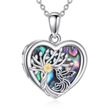 Imagem de RYJOZT Colar com medalhão de prata beija-flor que contém fotos, mantenha alguém perto de você, colares de medalhões personalizados com letras gravadas para ele e ela