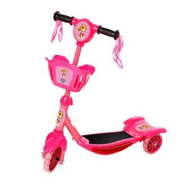 Imagem de Brinquedo Infantil Patinete Scooter 3 Rodas Com Cesta Luz E Som Rosa P