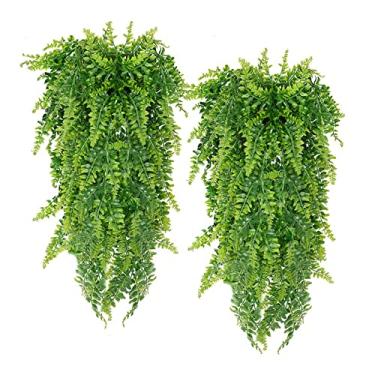 Imagem de GLOGLOW 2 Plantas de Suspensão Artificiais Dos Pces, Samambaias de Suspensão de Parede Falsas Verdes Plásticas Com Folhas Realistas para a Decoração do Casamento do Jardim