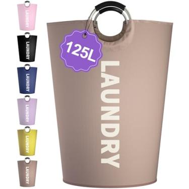 Imagem de IHOMAGIC Cesto de roupa suja extra grande de 125L com alças, cesto de roupa suja dobrável, cesto de roupa suja independente em tecido Oxford 600D, cesto de armazenamento robusto para família