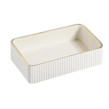 Imagem de Hipiwe Bandeja de couro com mesa de cabeceira retangular de linha dourada, organizador de cômoda para anéis de joias, bandeja decorativa, média