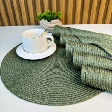 Imagem de Jogo Americano Redondo Kit com 4 Souplats 38cm em PVC – Mesa Posta para Jantar, Cozinha e Decoração(VERDE MILITAR 4 unid)