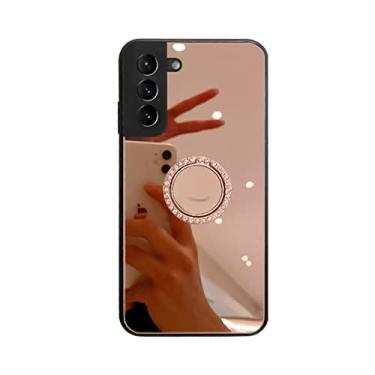 Imagem de Capa espelhada compatível com Samsung Galaxy S23 Plus, capa protetora rígida de policarbonato de silicone TPU com suporte de anel de diamante, suporte de dedo, suporte à prova de choque, para mulheres
