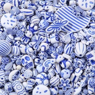 Imagem de CYEENUT Contas de acrílico vintage de 200 g para fabricação de pulseiras, contas de acrílico azuis a granel para chaveiro, pulseiras, joias, artesanato de plástico DIY (azul escuro)