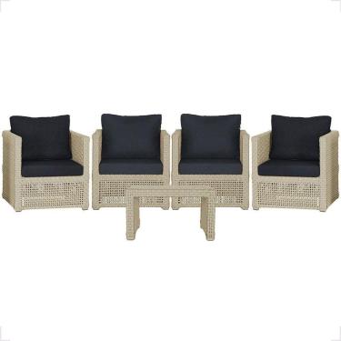 Imagem de Mesa E 4 Poltronas Madri Corda Náutica Estofado 12 Trama Rami