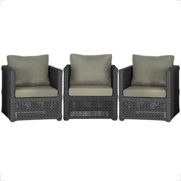 Imagem de 3 Poltronas Madri Alumínio Corda Náutica Estofado 8 Trama Preto