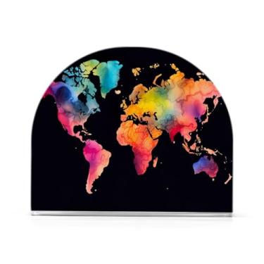 Imagem de Suporte de guardanapo de mapa do mundo em aquarela, suporte de guardanapo de plástico para mesas, suporte de guardanapo vertical para jantar cozinha restaurante decoração de casa acessórios de bar