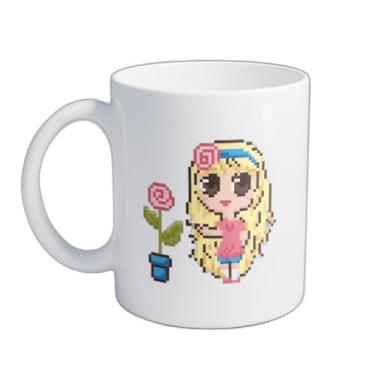 Imagem de Caneca Xícara de Café Porcelana 300ml Personagem Anime Menina Rosa Roxo