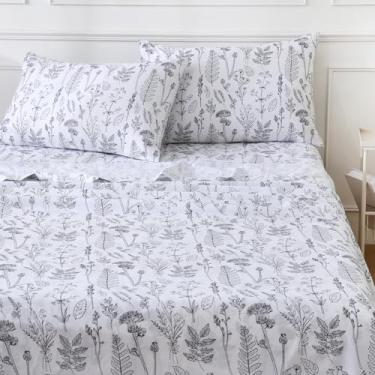 Imagem de Homilay Conjunto de lençóis de percal 100% algodão orgânico, tamanho casal 4 peças, roupa de cama respirável e durável de qualidade hoteleira, lençóis florais botânicos com bolso profundo de 41 cm