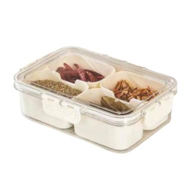 Imagem de Cesto Organizador com Tampa para Geladeira, Plástico Transparente/Branco, 23,5x16,5x6,5cm, com 4 Cestas Divisórias