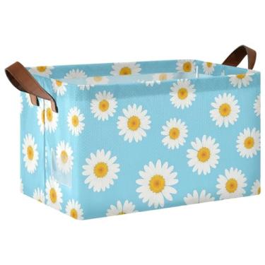 Imagem de Cestos azuis de margaridas brancas para organização e armazenamento de quarto, cestas grandes de 40 x 28 x 25 cm para decoração e armazenamento de cobertores, 1 unidade