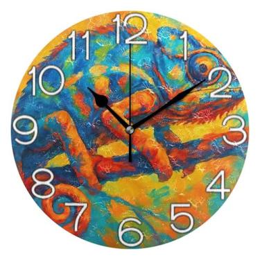 Imagem de GAIGEO Relógio de parede analógico colorido animal azul laranja decorativo sala de aula relógio de escritório moderno alimentado por bateria, decoração de parede de casa de fazenda moderna, 25 cm