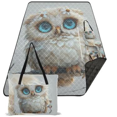 Imagem de TSENQUE Tapete de praia com estampa floral de coruja fofa, sem areia, à prova d'água, cobertores externos para grama, itens essenciais de piquenique fofos, dobrável, 299 cm x 203 cm