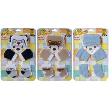 Imagem de 3 Kit Touca Luva e Meia Bebê Recém-Nascido Menino Fofurinha Para Prese