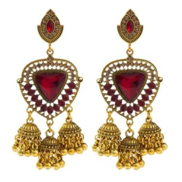 Imagem de Missgrace Brincos longos femininos boêmios, indiano, vermelho, azul, verde, strass, pingente, gota, borla, vintage, retrô, com contas, cristal, champanhe, jhumki, brincos tradicionais para mulheres