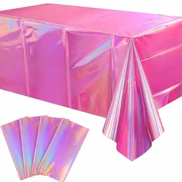 Imagem de Shimmer Anna Shine Toalha de mesa de plástico iridescente, pacote com 4, decorações de festa para aniversário, chá de bebê, celebrações de despedida de solteira (rosa iridescente)