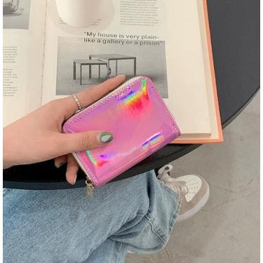 Imagem de Carteira feminina de couro genuíno com dobra dupla/tripla - Suporte minimalista para cartão de crédito com bloqueio de RFID e bolso para moedas, rosa, Casual