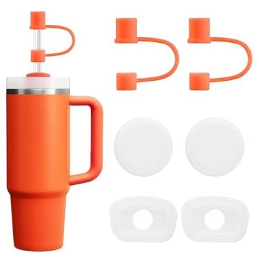 Imagem de MOLOSLEEVE Os topos de palha de 21 cores incluem um conjunto de plugues à prova de vazamento, para Stanley Straw Covers Cap para Stanley Cup 2.0 850 g, 1,134 g, silicone, à prova de poeira (laranja