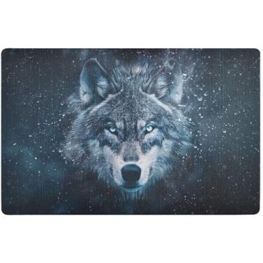 Imagem de TSENQUE Tapete de porta personalizado com cara de lobo fofo e hilário tapetes de entrada internos laváveis para casa tapete impermeável 81 x 50 cm