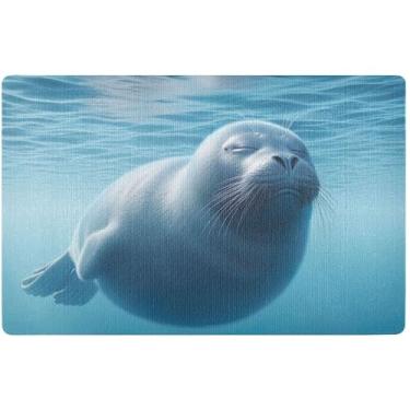 Imagem de TSENQUE Tapete personalizado com selo azul marinho fofo tapete de porta de outono tapete de boas-vindas ao ar livre tapetes de entrada laváveis para interior de casa 81 x 50 cm