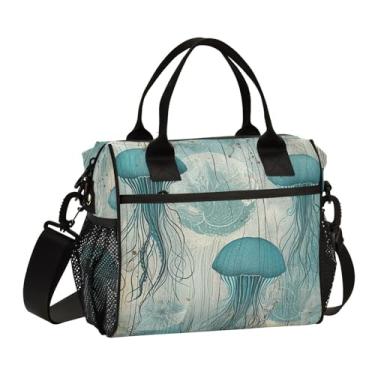 Imagem de GAIGEO Lancheira vintage com textura de água-viva coral com isolamento marítimo com alça de ombro, lancheira para mulheres trabalhadoras, lancheira escolar, P
