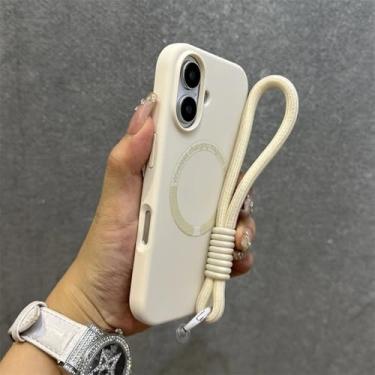 Imagem de Capa de silicone líquido com cordão para iPhone 16, 15, 14, 13, 12, 11 Pro Max 16 Plus, com forro de microfibra e pulseira sem fio, bege, para iPhone 16 Pro Max