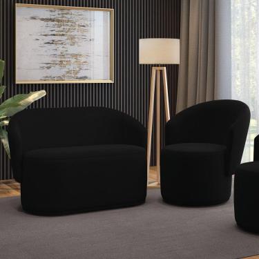 Imagem de Sofá Namoradeira E Poltrona Orgânica Para Sala Malu Suede Preto M11 - D`rossi