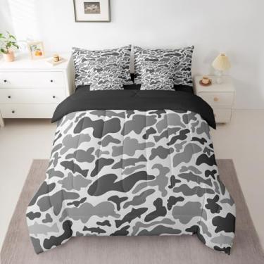 Imagem de Jogo de cama camuflado caçador de peixes de 7 peças, cama casal de peixe lúcio robalo em uma bolsa, conjunto de cama de camuflagem inclui edredom, conjunto de lençóis, fronhas e fronhas, respirável,