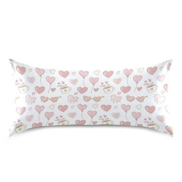 Imagem de Wassud Fronha de cetim para cabelo e pele com balões de coração e dia dos namorados, capas de almofada respiráveis tamanho king size com fecho de envelope