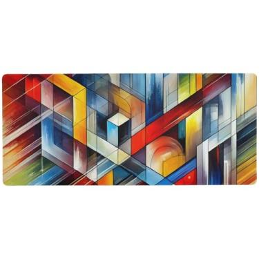 Imagem de Controle de precisão de mouse com linhas geométricas vermelhas, mousepad grande, 89,9 x 39,9 cm, deskpad