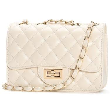Imagem de Supaico Bolsa de ombro pequena acolchoada para mulheres, bolsa tiracolo moderna, bolsa de ombro feminina, bolsa de mão com alça de corrente, Bege-b, Bolsa de ombro