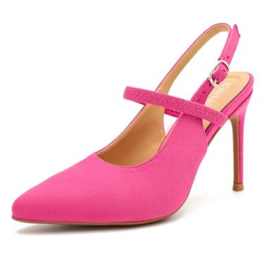 Imagem de Sapato feminino de bico fino, salto baixo gatinho, bico fechado, sexy, elegante, elegante com alça, sapatos de formatura, 9 cm - rosa choque, 40