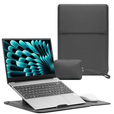 Imagem de RoYiio Capa para laptop de 13,3 a 14 polegadas com suporte capa fina de couro PU para MacBook Pro 35.6 cm M5/M4/M3/M2/M1, MacBook Pro 33.0 cm M2/M1 Pro/M1 Max, MacBook Air 33.0 cm M4/M3/M2/M1 (cinza)