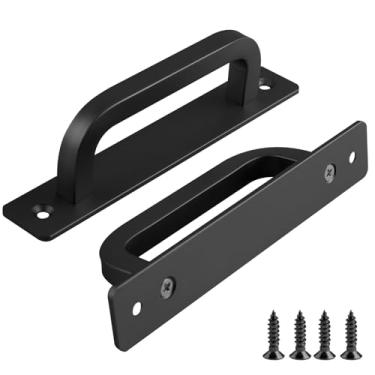 Imagem de funifiti Puxador de porta de celeiro preto, pacote com 5, puxador de gaveta de armário de 15 cm, de substituição, maçaneta de porta externa, autoperfurante com placa traseira de alumínio