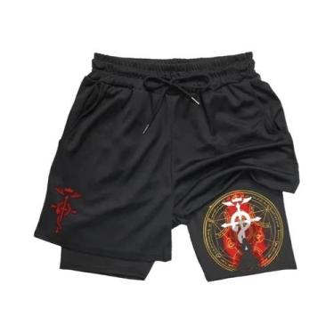 Imagem de Shorts De Fitness Masculinos Anime Fullmetal Alchemist 2 Em 1 Compress