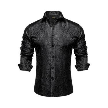 Imagem de Camisas De Vestir De Manga Longa Em Seda E Poliéster Para Homens, Luxu