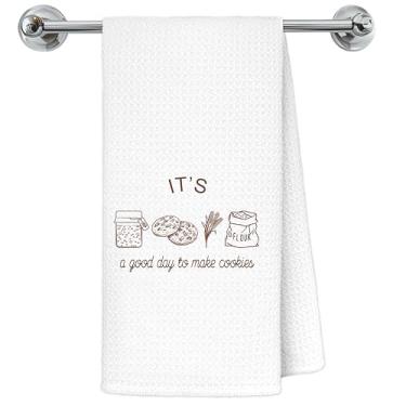 Imagem de Exqcom Toalhas de cozinha engraçadas, presentes para padeiros amantes de biscoitos, toalhas de chá para decoração de cozinha e padaria, é um bom dia para fazer biscoitos toalha de mão decorativa, 40,6