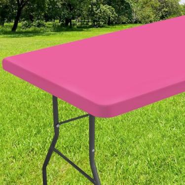 Imagem de Smiry Toalha de mesa retangular, toalhas de mesa elásticas de vinil de flanela para mesas dobráveis de 1,8 m, capas de mesa impermeáveis limpáveis para ambientes internos, externos, acampamento e