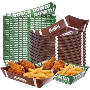 Imagem de Yymobt 48 peças de suprimentos de festa de futebol, pratos grandes de comida de futebol, bandejas descartáveis de papel para lanches, tigelas descartáveis para festa do Super Bowl, aniversário, dia de