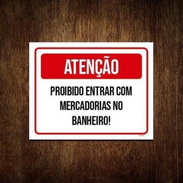 Imagem de Kit 5 Placa Atenção Proibido Mercadorias No Banheiro - Sinalizo
